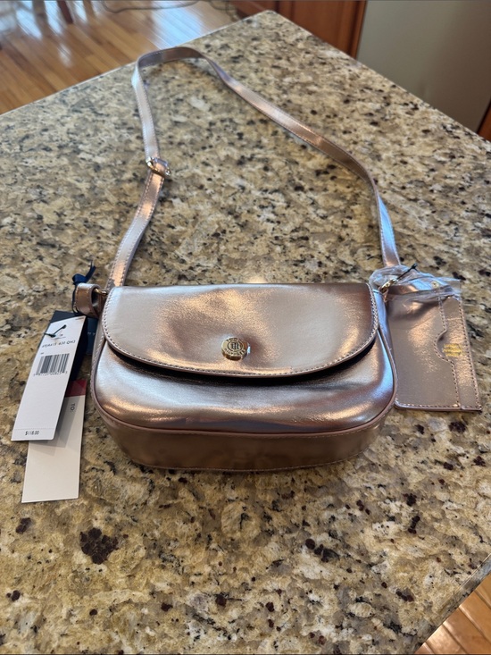 Tommy Hilfiger Handbags - Metallic Rose Gold Crossbody Saddle Bag with ID Tag NWT